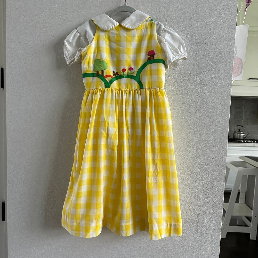 Vintage Chocolate Soup Yellow Checkered Garden Cottage Dress Size 12